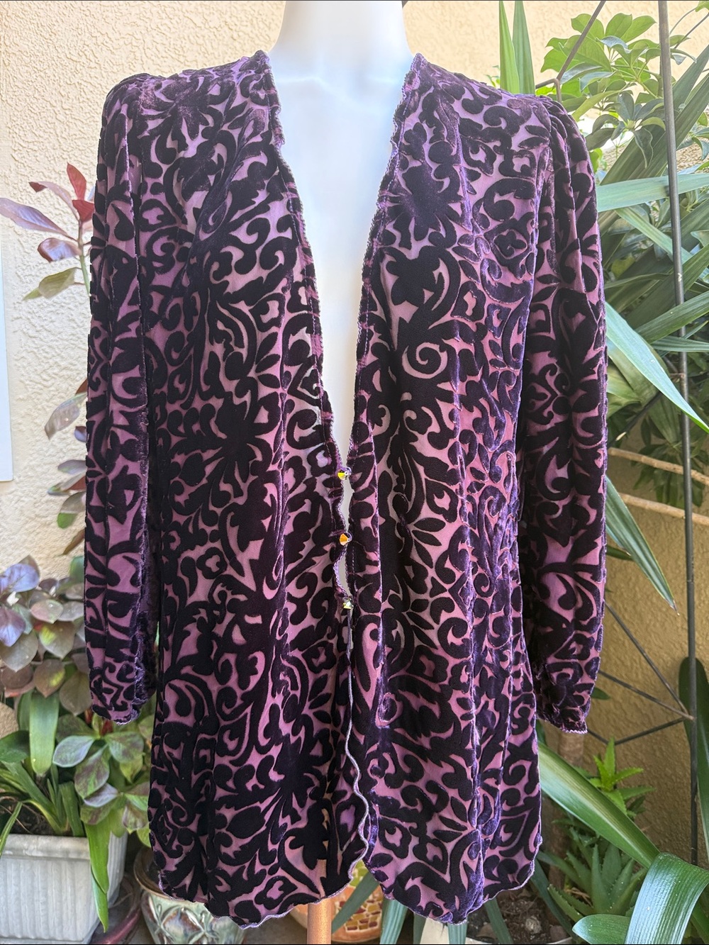 Vintage Velvet Burnout Open Purple Cardigan